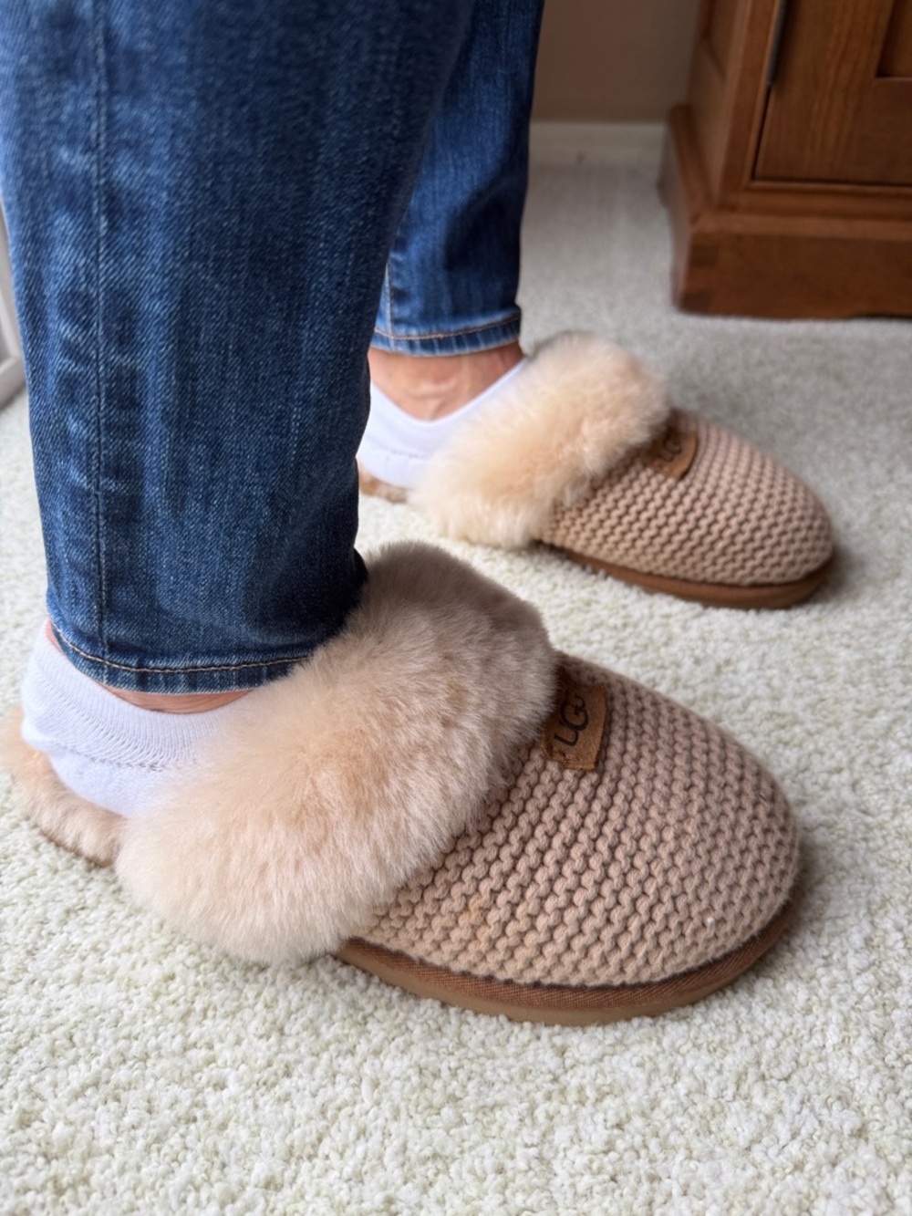 UGG Knit Shearling Clog Slippers in Chestnut Tan - Picture 2 of 6